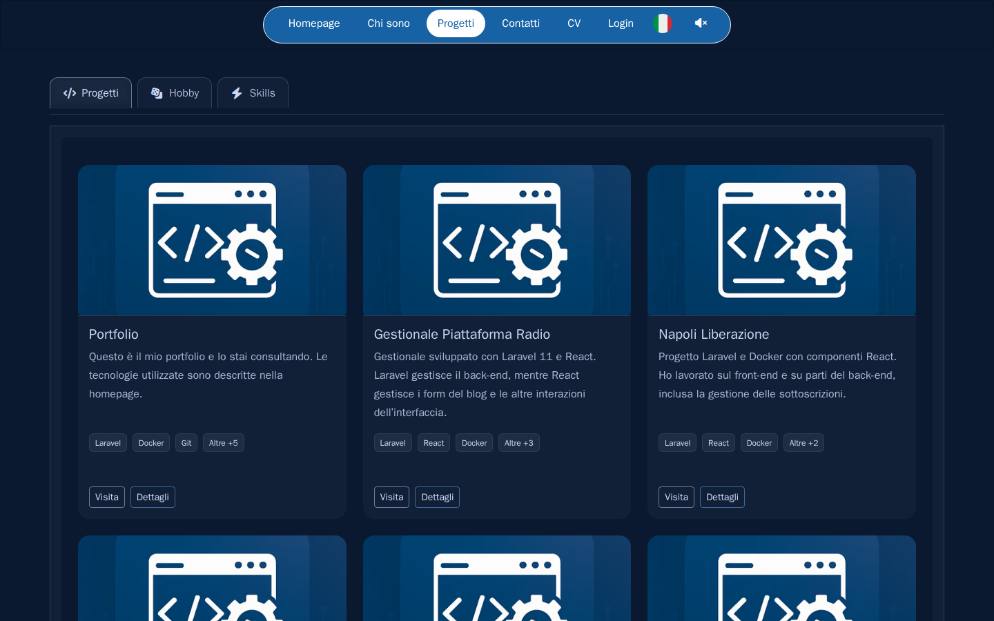 Collezione dei progetti alla viewport desktop